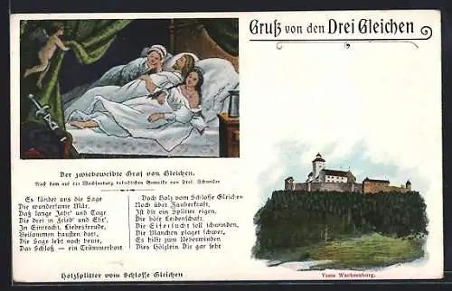 AK Drei Gleichen, Veste Wachsenburg und Gedicht mit Bildnis des Grafen von Gleichen