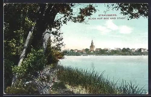 AK Strausberg, Blick auf See und Stadt