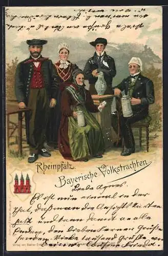 Lithographie Bayern in Volkstrachten aus der Rheinpfalz, Wappen