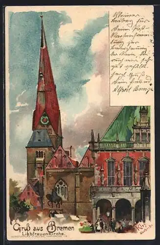 Künstler-AK Heinrich Kley: Bremen, Blick zum St.-Petri-Dom