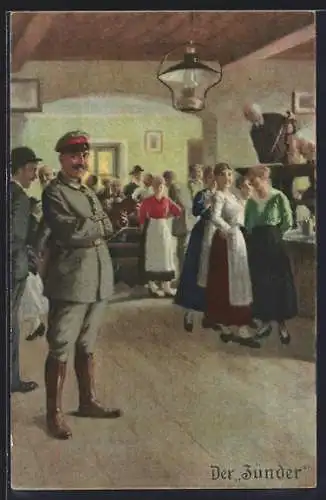 AK Soldat in Uniform mit Schirmmütze in einer Tanzstube, Der Zünder