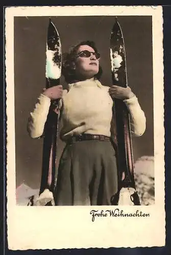 AK Schöne Frau mit Ski