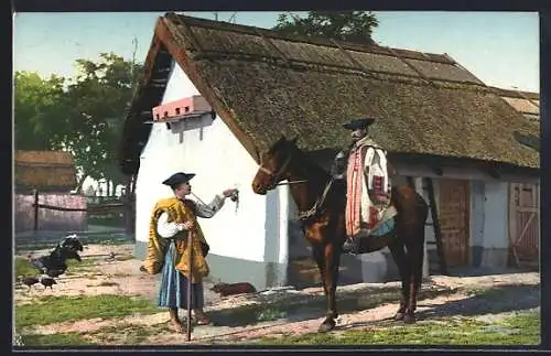 AK Elet a Hortobagyon, Ungarischer Reiter im Dorf