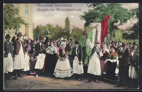 AK Ungarische Bauernhochzeit mit Fahne