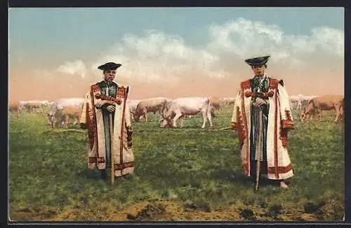 AK Leben auf der Haide Hortobágy, Zwei Ungarn mit Rindern