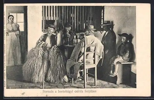 AK Borozás a hortobágxi csárda ivójában, Ungarn am Tisch im Gasthaus