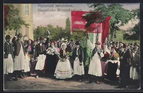 AK Ungarische Bauernhochzeit mit Fahne