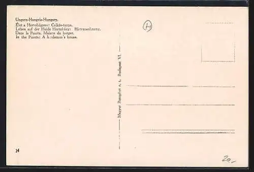 AK Leben auf der Haide Hortobágy, Ungarische Hirtenwohnung