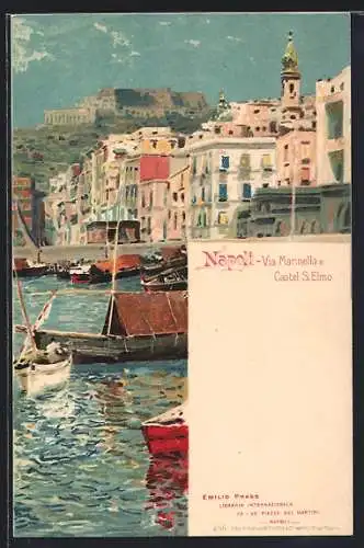 Künstler-AK Napoli, Via Marinella e Castel S.Elmo