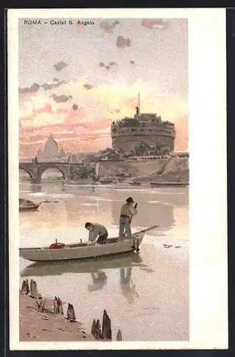 Lithographie Roma, Castel S. Angelo, Boot