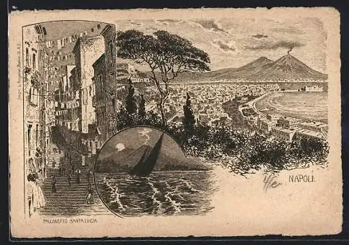 Künstler-AK Napoli, Panorama, Pallonetto Santa Lucia