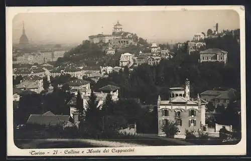 AK Torino, Colline e Monte dei Cappuccini, Panorama mit Kirche