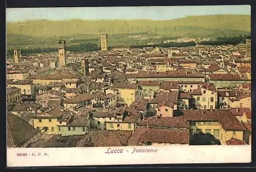 AK Lucca, Panorama mit Türmen aus der Vogelschau