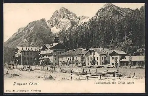 AK Schluderbach /Ampezzo, Ortspanorama mit Croda Rossa