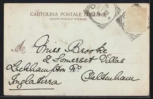 Mondschein-AK Como, Totalansicht mit Bergpanorama vom Wasser aus