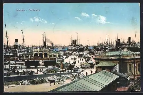 AK Genova, Panorama mit Hafenblick