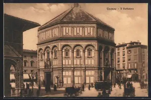 AK Firenze, Battistero, Pferdekutschen