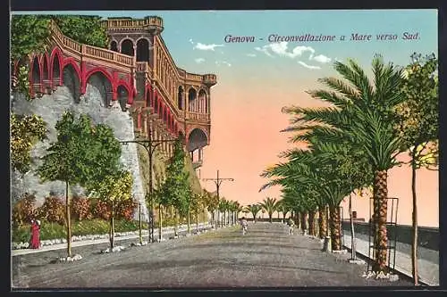 Künstler-AK Genova, Circonvallazione a Mare verso Sud