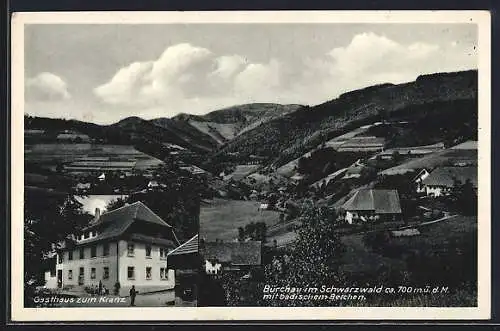 AK Bürchau im Schwarzwald, Gasthaus zum Kranz und Ortsansicht aus der Vogelschau