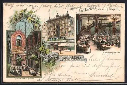 Lithographie Berlin, Restaurant Hopfenblüthe, Unter den Linden 27