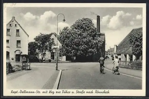 AK Blumenthal / Bremen, Kapt.-Dallmann-Str. mit Weg zur Fähre und Strasse nach Rönnebeck