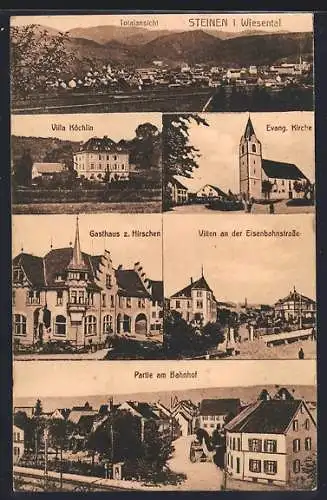 AK Steinen / Wiesental, Villa Köchlin, Gasthaus zum Hirschen, Villen an der Eisenbahnstrasse