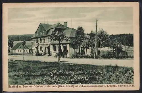 AK Johanngeorgenstadt i. Erzgeb., Gasthaus und Sommerfrische Steinbach, Besitzer Ernst