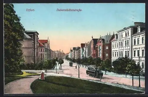 AK Erfurt, Daberstädterstrasse mit Grünanlage u. Strassenbahnen