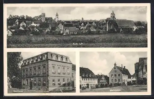 AK Aub /Ufr, Gasthaus zum schwarzen Adler, Marktplatz, Teilansicht