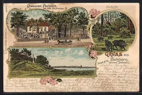 Lithographie Berlin-Paulsborn, Restaurant Paulsborn, Jacco Säule, Saubucht