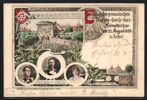 AK Erfurt, Einzug der preussischen Truppen durch das Krämpferthor am 21.8.1802, Kaiser Wilhelm II.