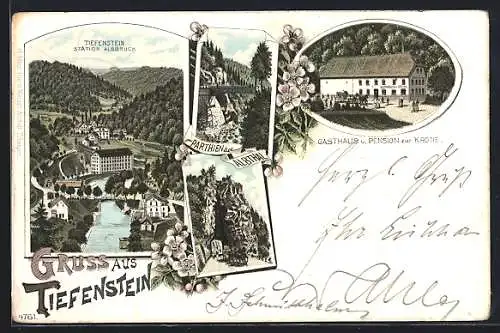 Lithographie Tiefenstein / Albbruck, Gasthaus und Pension zur Krone, Gesamtansicht