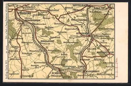 AK Eibelstadt, Landkarte im Umgebungsstädten