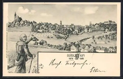 AK Schneeberg / Neustädtel, Ortsansicht, Glück Auf 1878-1903, Wanderer
