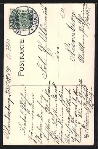 AK Blankenburg i. H., Grossvater, Marktplatz, Totalansicht, Punschgefäss u. -tablett, Uhr mit Weinranke, Neujahrsgruss