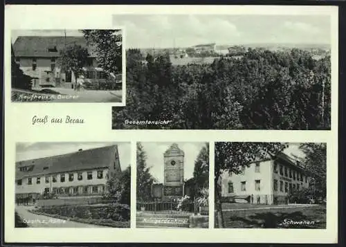 AK Berau, Gasthof z. Rössle, Gasthaus Schwanen, Kaufhaus A. Buchner und Gesamtansicht