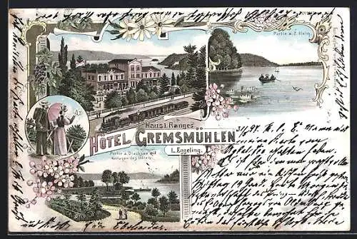 Lithographie Gremsmühlen, Hotel Gremsmühlen, Bes. L. Eggeling, Partie a. d. Halm