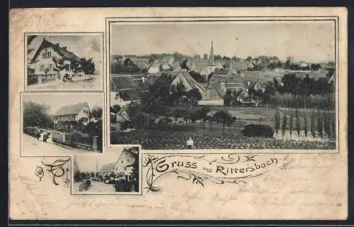 AK Rittersbach, Gasthöfe und Ortsansicht aus der Vogelschau