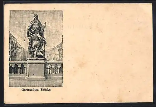 Lithographie Berlin, Denkmal auf der Getraudenbrücke, Gertraudenstrasse, sehr früher Druck