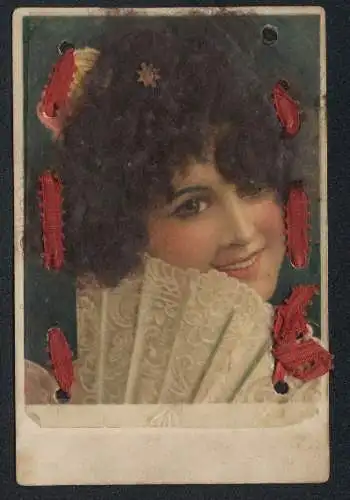 Echt-Haar-AK Dame mit Fächer