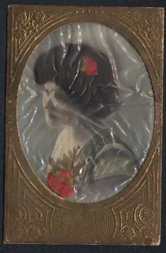 Echt-Haar-AK Dame mit Blume im Haar