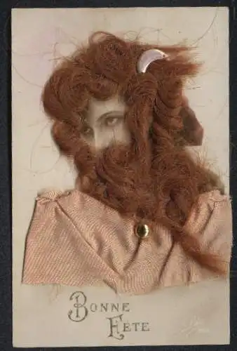 Echt-Haar-AK Rothaarige Schönheit mit wehendem Haar