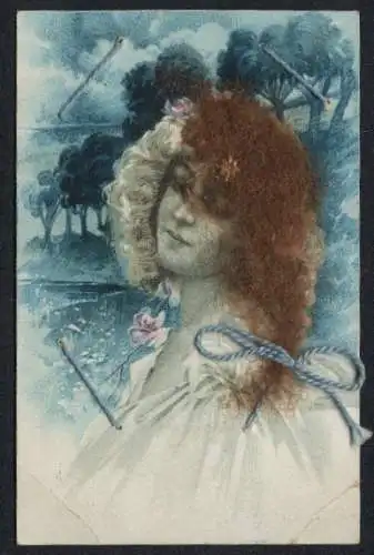 Echt-Haar-AK Dame mit nachdenklichem Blick