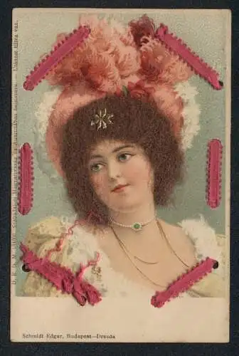 AK Elegante Dame mit grossem Hut, Jugendstil