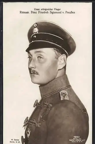 Foto-AK Sanke Nr. 569: Unser erfolgreicher Kampfflieger Rittmstr. Prinz Friedrich Sigismund v. Preussen, Totenkopfhusar