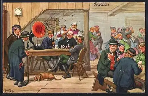 Künstler-AK Arthur Thiele: Attraktion in einer Gaststätte - Radio !!