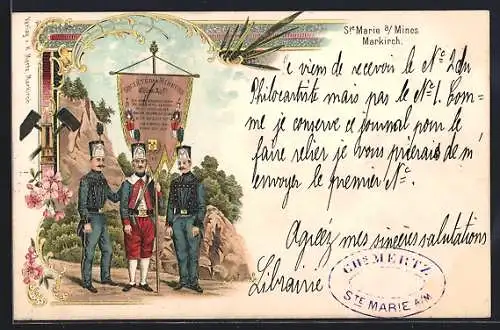 Lithographie Markirch, Societé des Mineurs, Bergbau