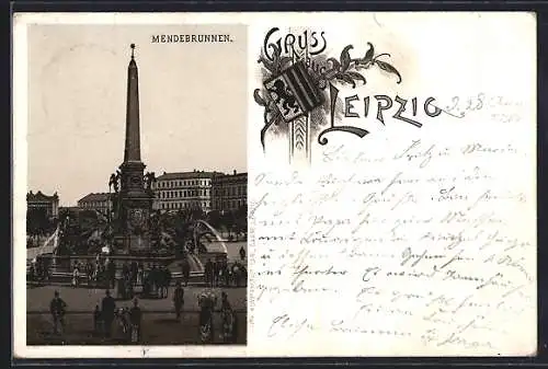 Vorläufer-Lithographie Leipzig, 1894, Partie am Mendebrunnen