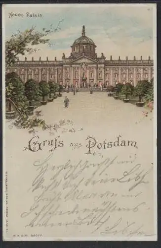 Lithographie Potsdam, Neus Palais, Halt gegen das Licht