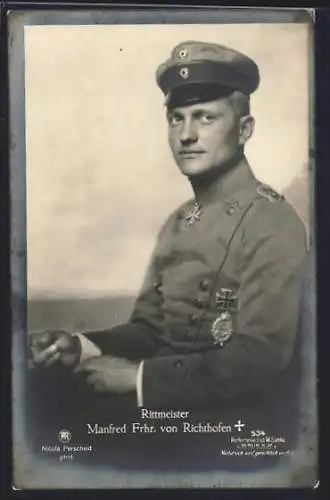 Foto-AK Sanke Nr. 534: Rittmeister Manfred Frhr. von Richthofen mit EK I und Pour le Merite